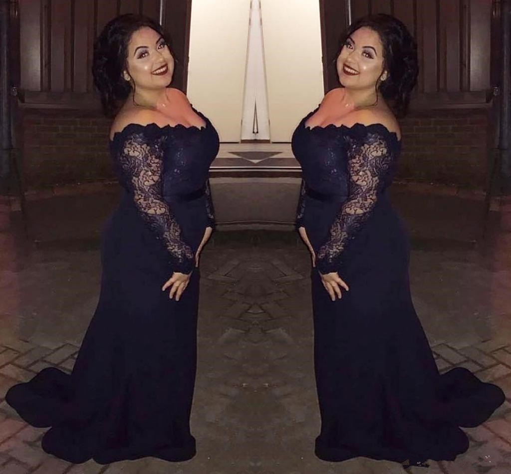

2019 Sexy elegant plus size long sleeves mother of the bride black girl African lace fabric evening gowns for wedding party guest dresses