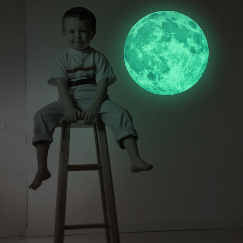 30 cm grande lune lueur dans le noir lumineux bricolage autocollant mural vivant décor à la maison Adesivo De Parede Vinilos Paredes autocollants