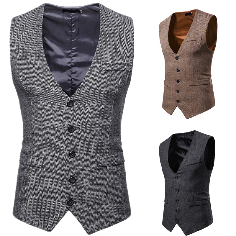 Mens Suits Vests Herringbone Single-breasted Vest One Button Slim Fit Groom Men's Suit Clothes Fashion Groomsmen New V-Neck Outerwear Coats Clo