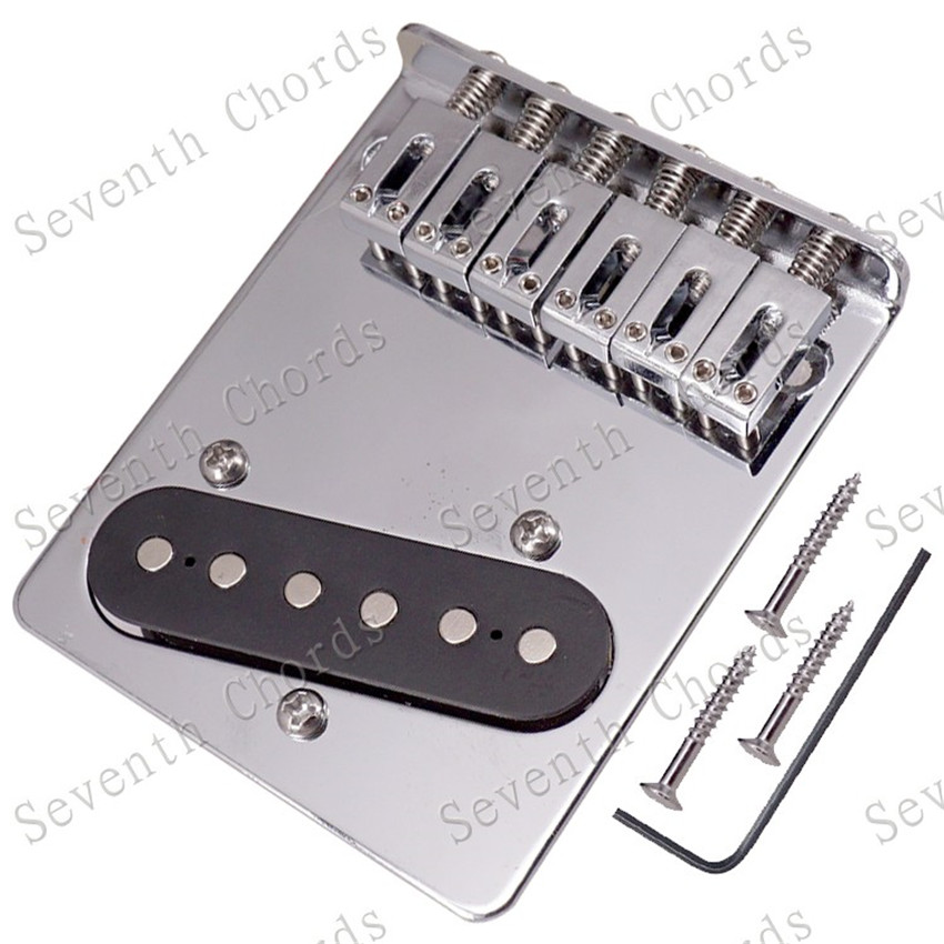 QHX Chrome 6 Flat Saddle Guitar Bridge & Pickup for Electric guitar accessories Musical instrument (3 Screws hole)-image-418511886