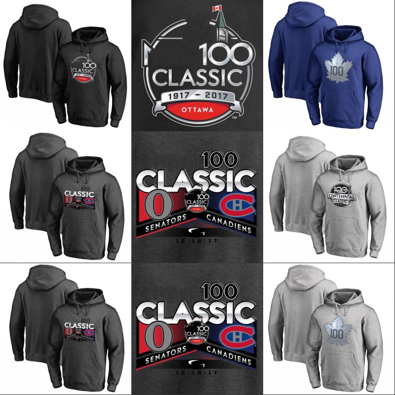

100 Classic Logo Pullover Hoodie Jersey Ottawa Senators Montreal Canadiens Toronto Maple Leafs Anniversary Classic Patch Hockey Jerseys, Black
