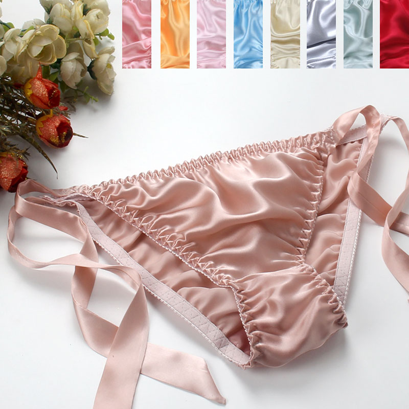 

Women Pure Silk Bandage Panties Sexy Low Waist Briefs Women Adjustable Sexy Panties Thongs Underwear Bikini Many Colors, Color will be send by random