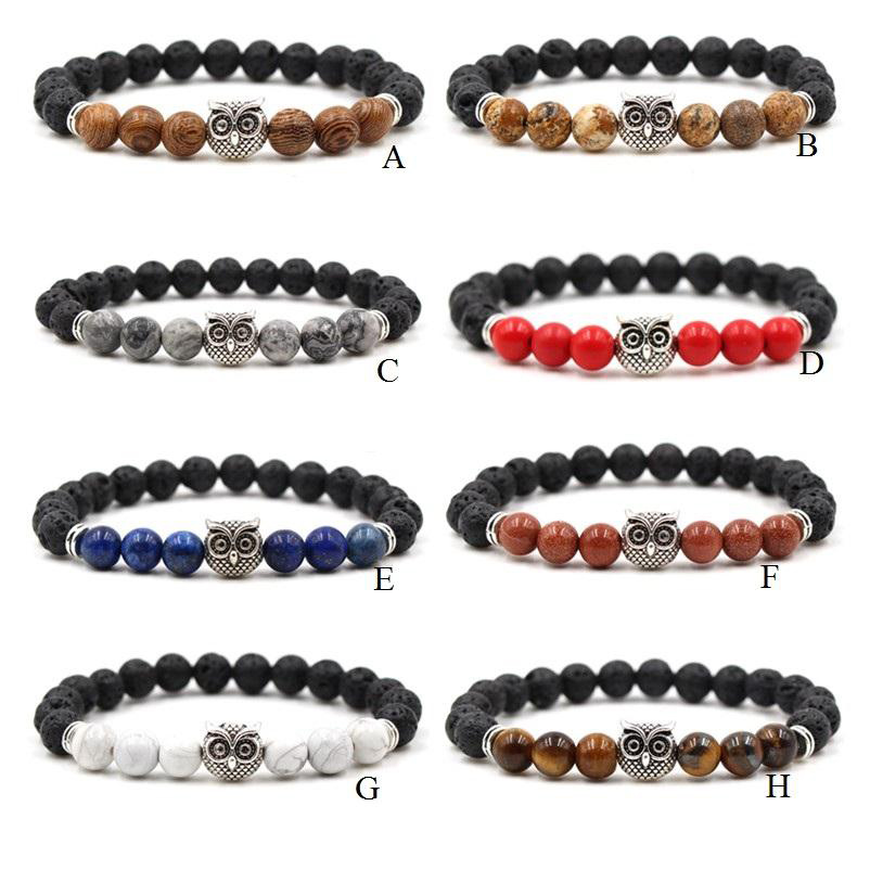 

Vintage Owl Charms 8MM Black Lava Stone DIY Aromatherapy Essential Oil Diffuser Bracelet Natural Stone Beads Women Men Yoga Jewelry