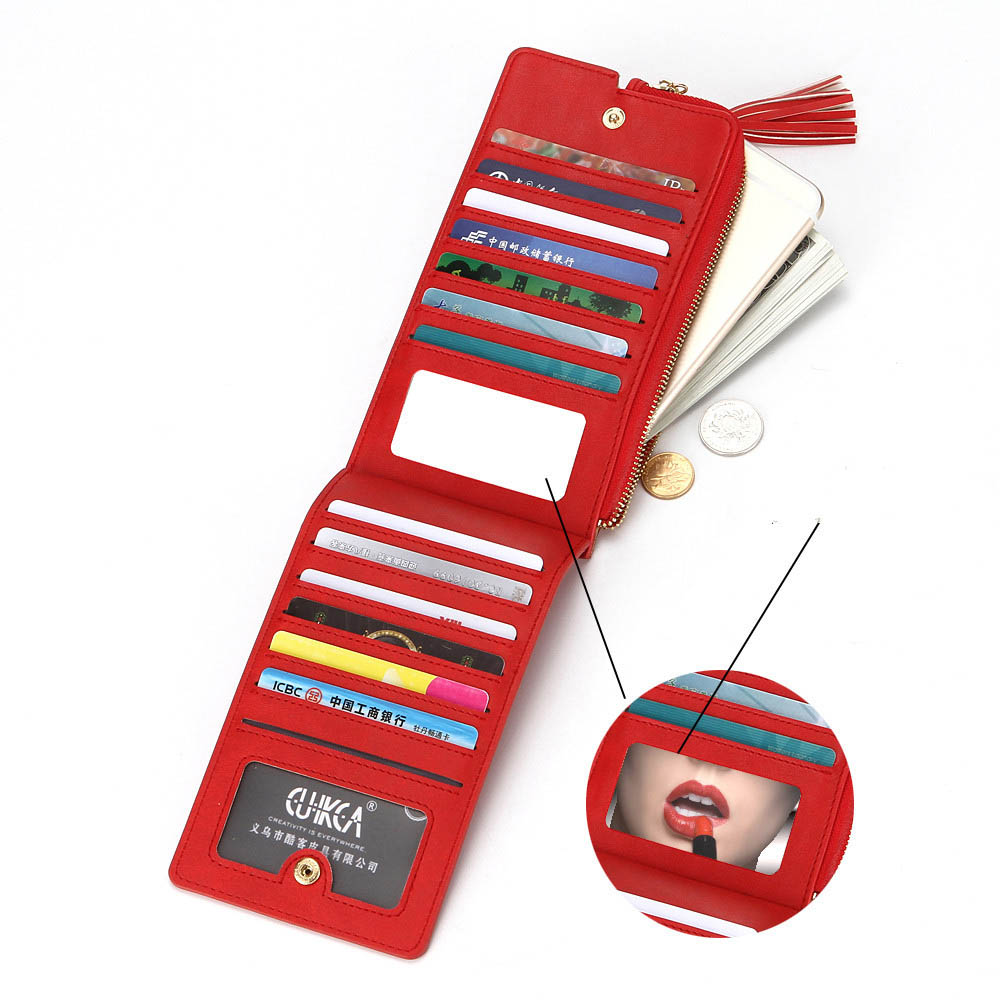 

Women Men PU Leather Long Wallet Clutch Solid Card Pocket Phone Pocket Inside Zipper Pocket with Make Up Lens 6 Color X143, Mix