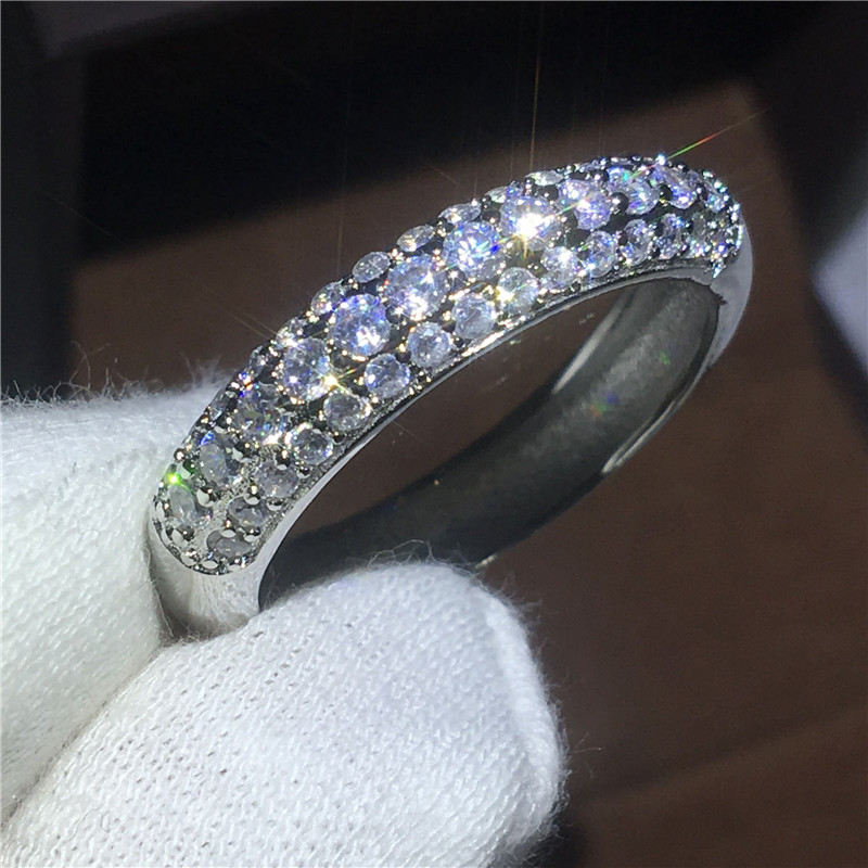 

Handmade Career lady 925 Sterling silver Filled ring Pave setting 5A Zircon Cz Engagement wedding band rings for women bridal