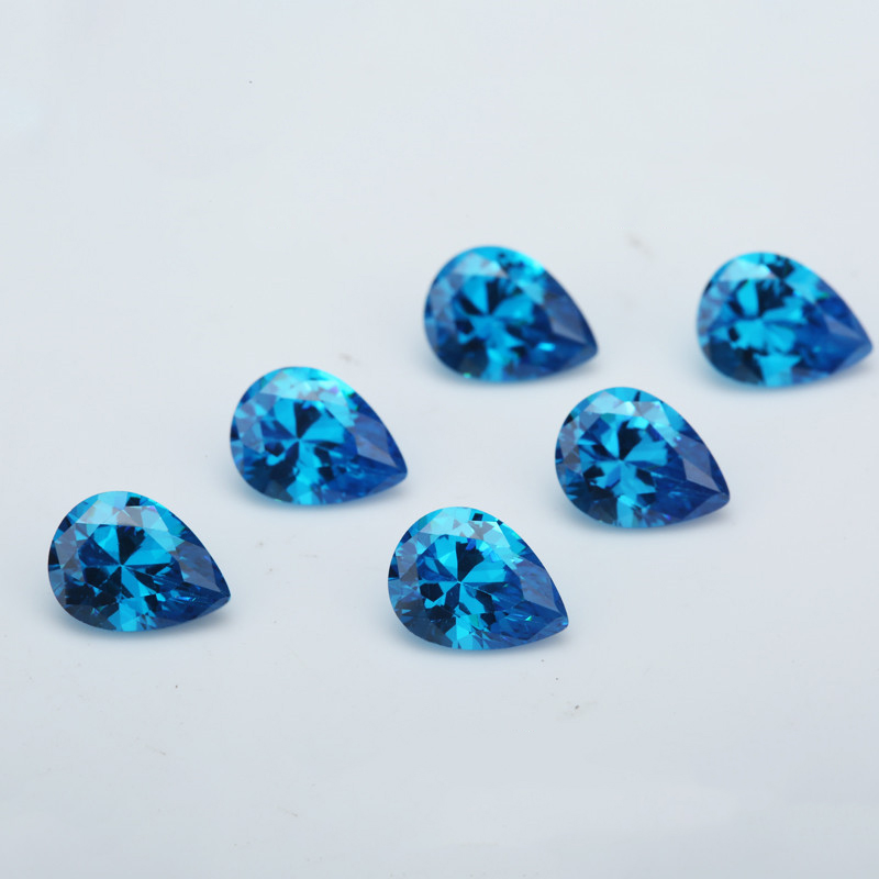 

Blue Topaz 9 Sizes Pear Machine Cut Cubic Zirconia Synthetic Loose Gemstone Beads For Jewelry Making 200pcs/Lot
