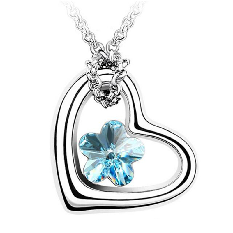 

Flower Necklace Crystal from Swarovski High Quality Heart Pendants Necklace For Women Bijouterie Female Gift 112