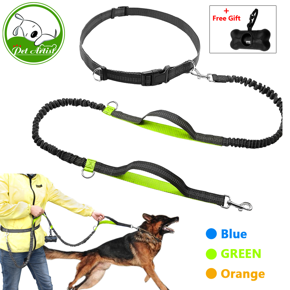 

Retractable Hands Free Dog Leash for Running Dual Handle Bungee Leash Reflective For Up to 150 lbs Large Dogs Free Bag Dispenser