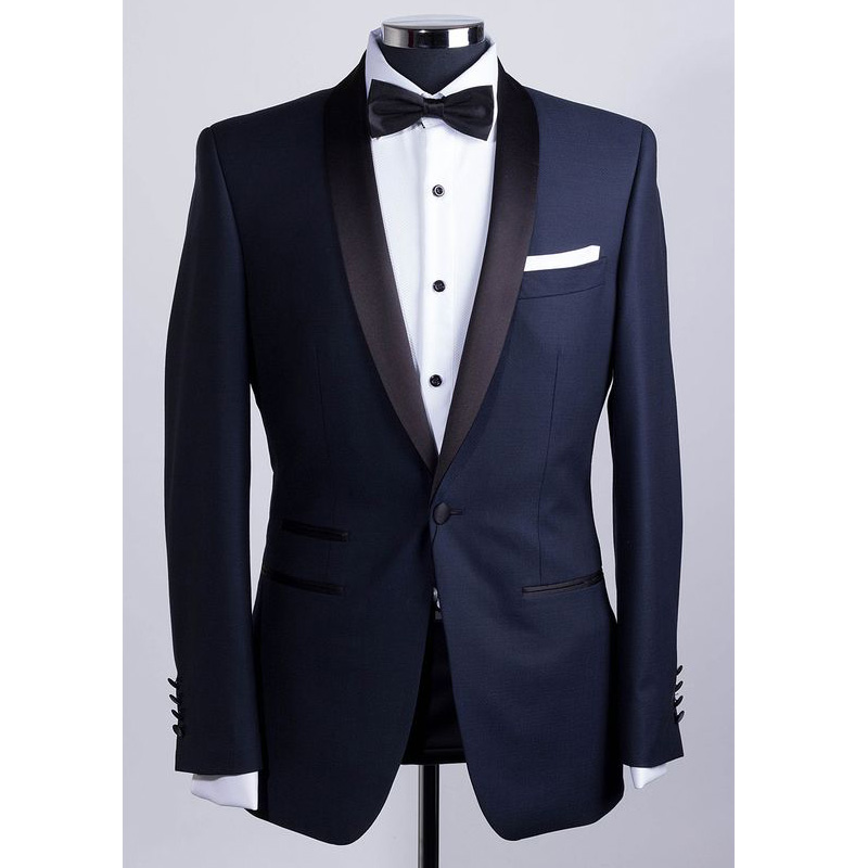 

Two Piece Navy Wedding Tuxedos for Groomsmen Suit 2018 Shawl Lapel One Button Custom Made Business Men Suits ( Jacket + Vest, Same as image