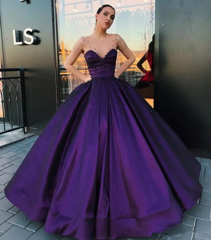 

Stunning Purple Ball Gown Prom Dresses Beaded Sheer Bateau Neck Evening Gowns Sweep Train Vestidos De Fiesta Plus Size Satin Formal Dress, White