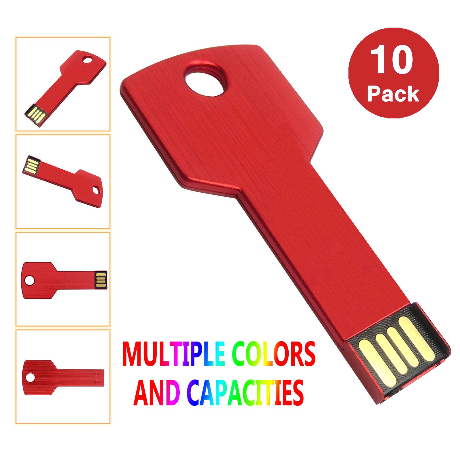 

Red 10PCS/LOT Metal Key 4G 8G 16G 32G USB 2.0 Flash Drives Flash Pen Drive Storage Thumb Memory Stick for Computer Laptop Macbook Tablet