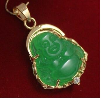 

Free Shipping 2 Style Lucky Green Jades gp Buddha Pendant&Necklace, Silver