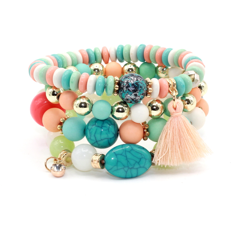 

4pcs/set Fashion Multilayer Crystal Candy Beads Tassel Bracelets & Bangles Strand Stretch Friendship Bracelets for Women