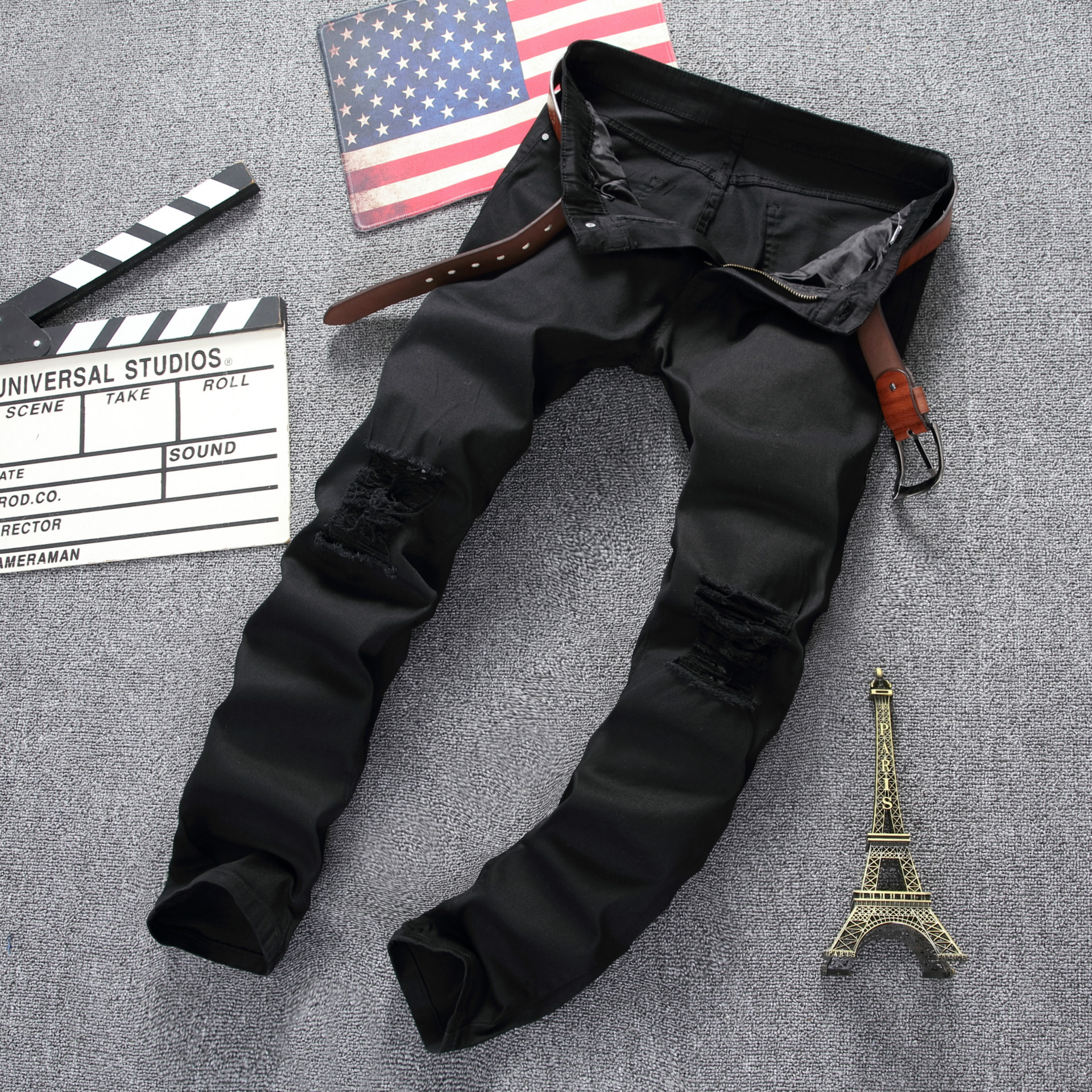 

Mens Distressed Skinny Ripped Destroyed Denim Jeans Fashion Straight Slim Fit Biker Jeans Pants Washed Hiphop Trousers, White 578