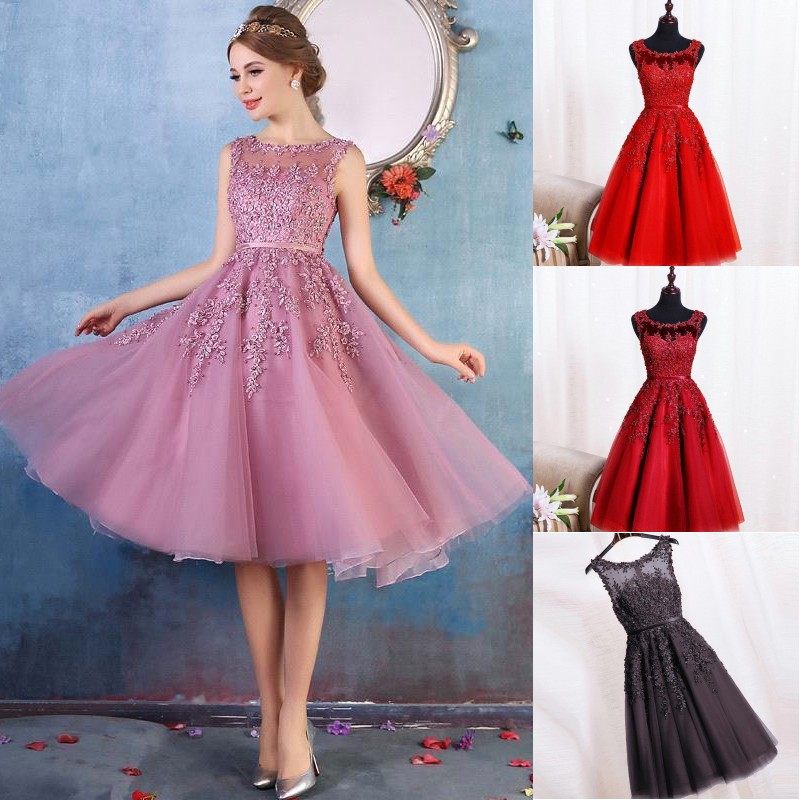

2018 Cheap New Crew Neck Lace A Line Knee Length Homecoming Dresses Lace Applique Beaded Short Cocktail Party Dresses Evening Gowns CPS298, Light sky blue