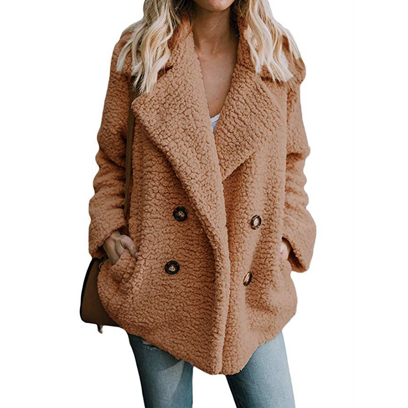 

Women Plus Size Faux Fur Jacket Coat Winter Pockets Teddy Coat Female Plush Overcoat Casual Wool Outerwear, Beige-white