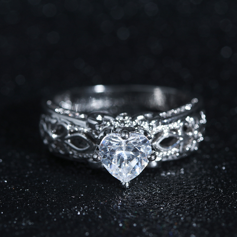 

Fashion simple Heart-shaped Zircon finger rings party Jewelry Bijoux Silver Color Wedding Engagement Rings For Women anillos