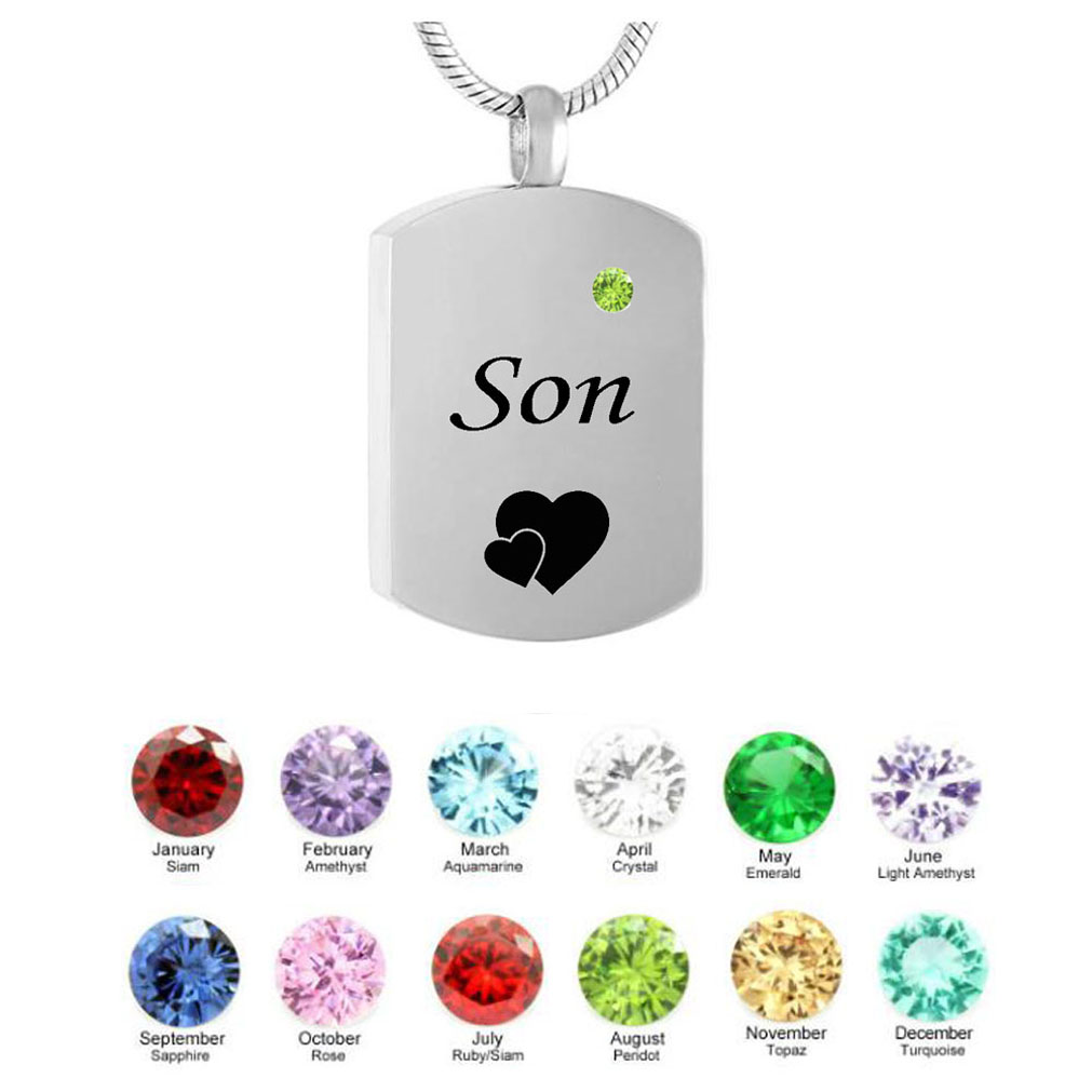 

Personalized square Necklace son Birthstone Name Pendant Cremation Urn Necklace Custom Jewelry