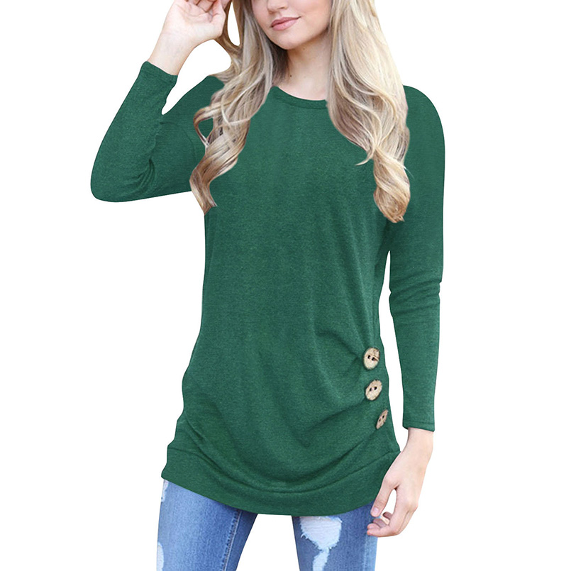 

2018 T Shirts Women Plus Size Button Long Sleeve t shirts Women Plus Size Casual Tops Lady Clothing Round Neck, White