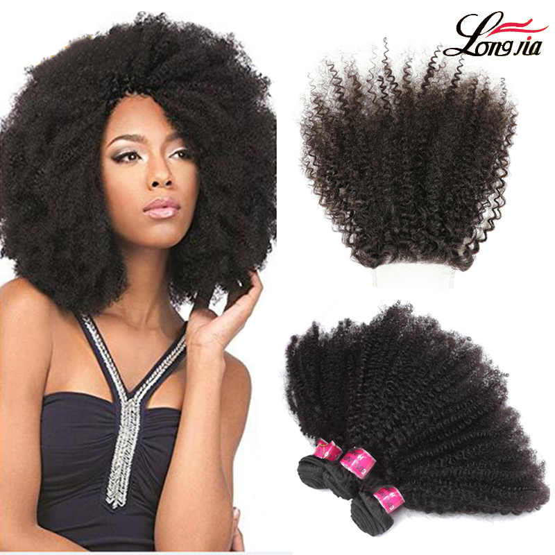 

Peruvian Afro Kinky Curly Hair bundles afro kinky virgin hair with free part 4*4 closure Indian afro kinky human hair extension, Natural color