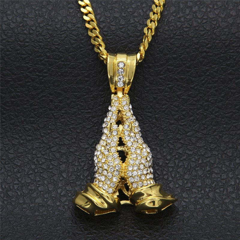 

Hip Hop Praying Hand Pendant New hip-hop necklace for men with exaggerated diamond prayer pendant KKA1654