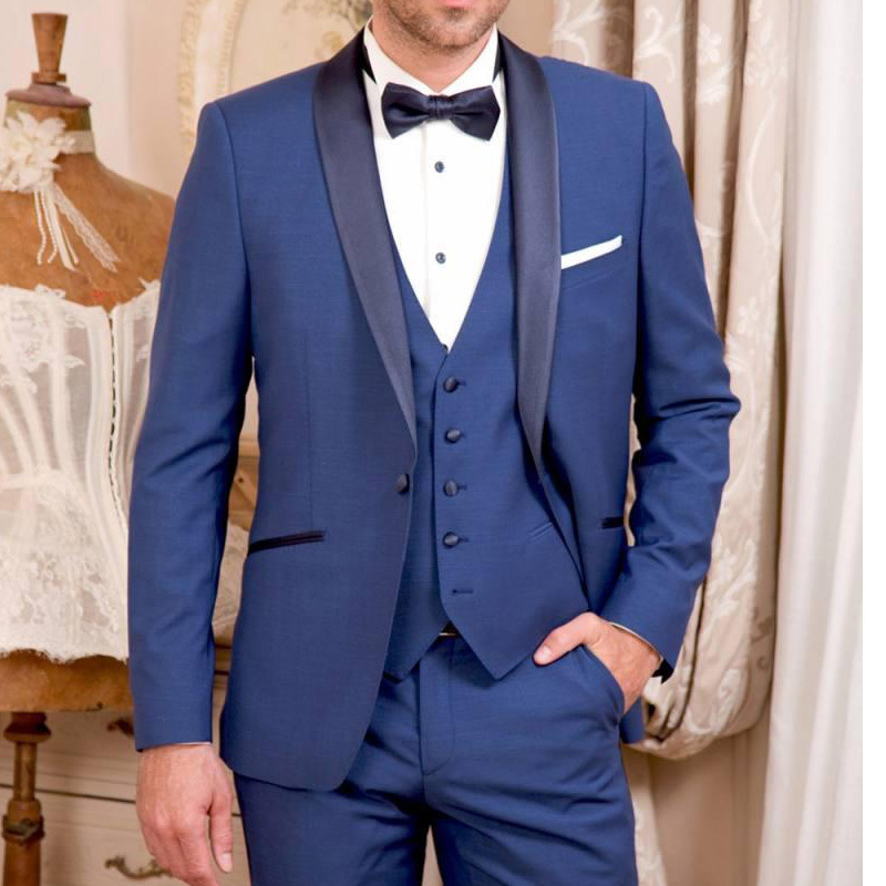 

Blue Wedding Groomsmen Tuxedos for Groom Wear Shawl Lapel Business Party Men Suits Custom Made 3 Piece Jacket Vest Pant, Same as image