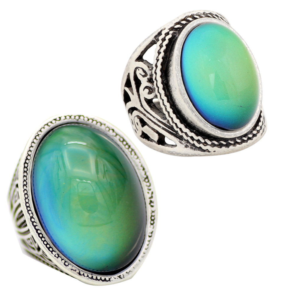

Fashion Temperature Contral Color Change Alloy Mood Stone Ring for Women US Size 7/8/9