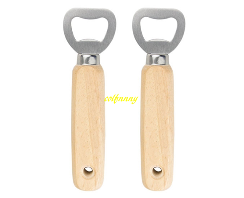 

100pcs/lot Personalized Engraved Stainless steel wooden handle beer bottle opener wood opener with holes For wedding gift