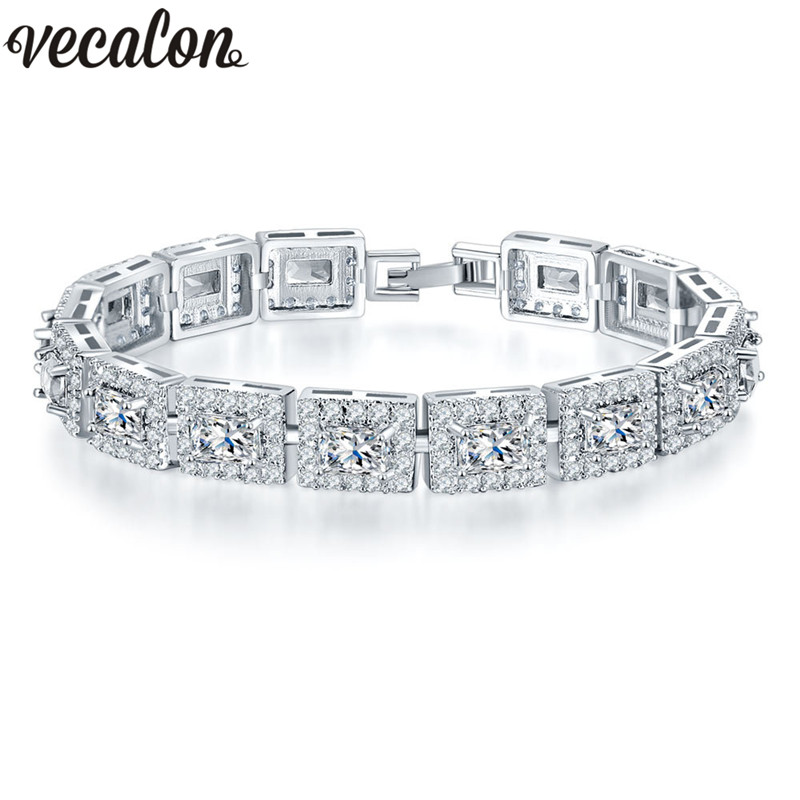 

Vecalon Lovers Bracelet Princess cut 5A Mutil Zircon Cz White gold filled Crystal party wedding Bracelets for women Jewelry