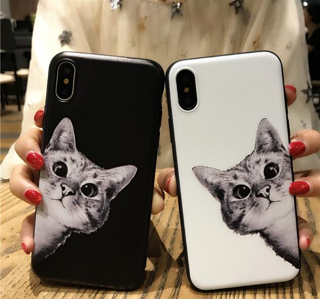 simple fashion black white cat phone case cover for iPhone Xs max Xr-image-430384133