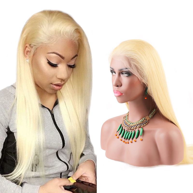 

613 Blond Full Lace Wigs Silky Straight Brazilian Pre-Plucked Virgin Hair Front Lace Wig for Black Women 130% 150% 180%, Blonde #613