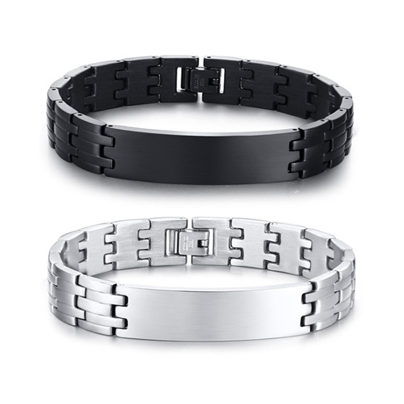 

Silver Color / Black Stainless Steel Identification Bracelets Personalized ID Bracelets for Men Bar Bangle Casual Jewelry, Golden;silver