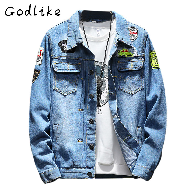 GODLIKE Spring and autumn new day is a large size denim jacket, men's fashion casual jacket, youth personality denim jacket. D18100902