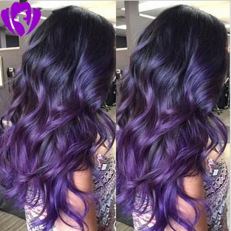 

Hotsell purple body wave synthetic lace front wig ombre lace wig natural look purple heat resistant fiber hair for white and black woman