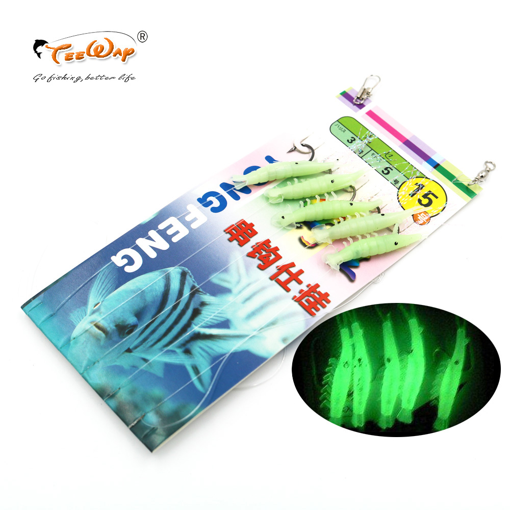 

New 5pcs/set Fishing Lure Luminous Shrimp Bait Soft Lure Worm Fake