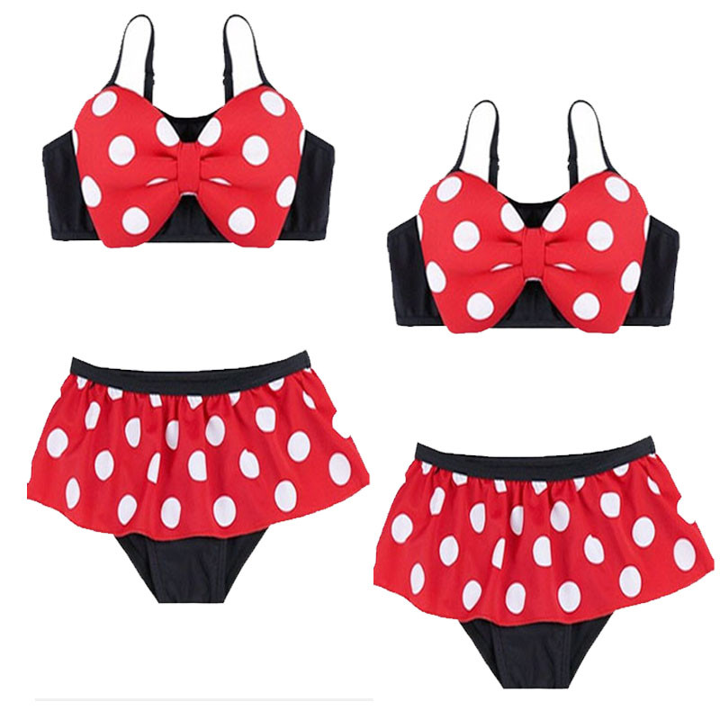 

Baby Girl cartoon Swimwear Swimsuit Clothes Set Bikini with swimming cap Polka Dot Top +Skirt +hat 3PCS Summer kids swimsuit, Red