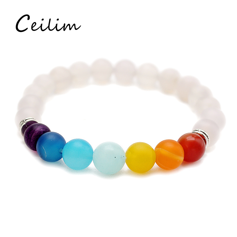 

New Fashion Seven Colors Dull Stone Beads Bracelets For Women 8mm White Natural Stone Charms Stretch Bracele Health Yoga Jewelry Gifts