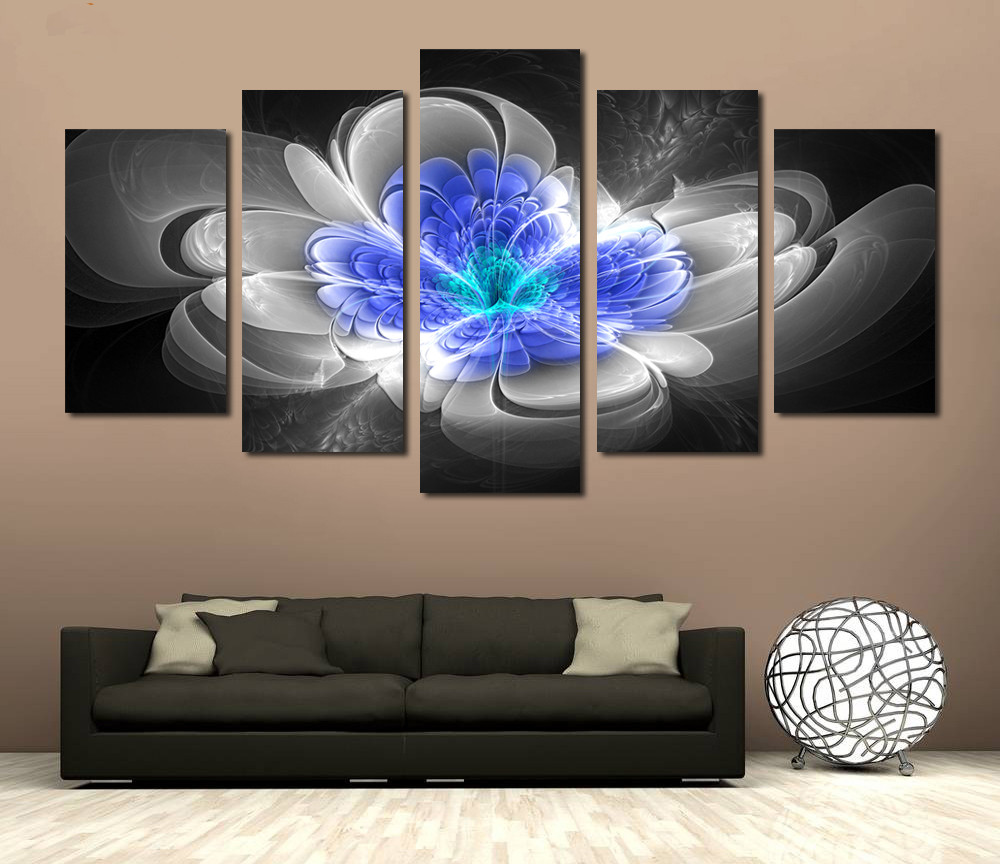 

Abstract Blue Flower Unframed Painting 5 Pieces Posters And Prints Wall Art Canvas Wall Pictures For Living Room Decor