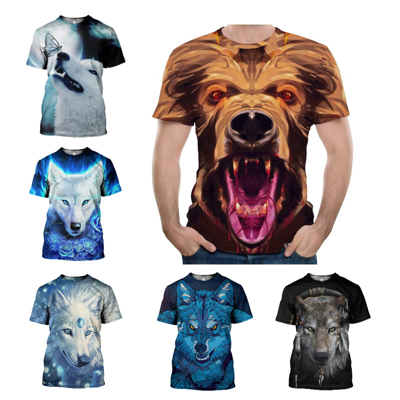 

WOLF Tee T shirt 3d tshirts Men Women Unisex T-Shirt Fashion Tops Street Short Sleeved Colorful Wolfs Print T Shirts 13 Styles, Ws-012