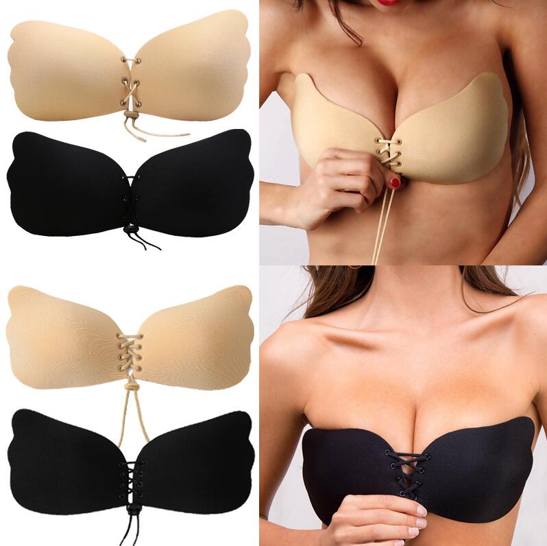 

2018 Women Wings Sexy Women Super Push Up Bra Backless Self Adhesive Strapless Stick Gel Silicone Magic Push Up Invisible Bra DHL
