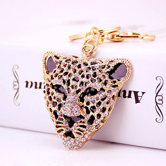 

Free Shipping New Design Crystal Leopard Keychain Keyring Bag/Purse Charm gift Real Gold Plated ,Alloy key Chain Key holder, Slivery;golden