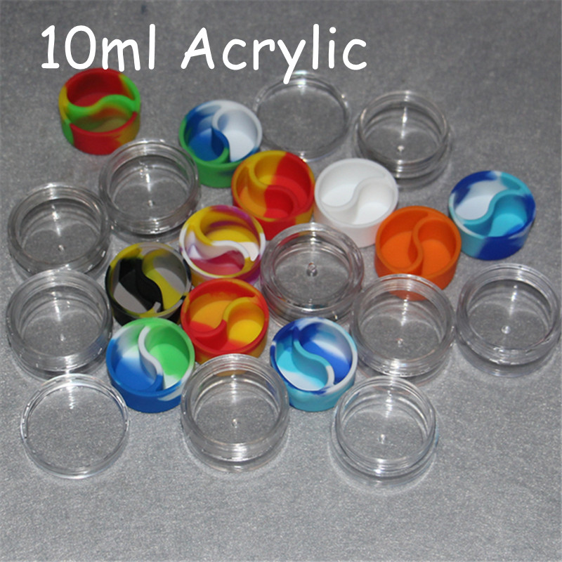 

10ml acrylic Silicone Containers With Silicone Clear Acrylic Shield Container Nonstick For Oil Wax Dabs Slick Jars Free Hookah Gel Holder, Mixed colors