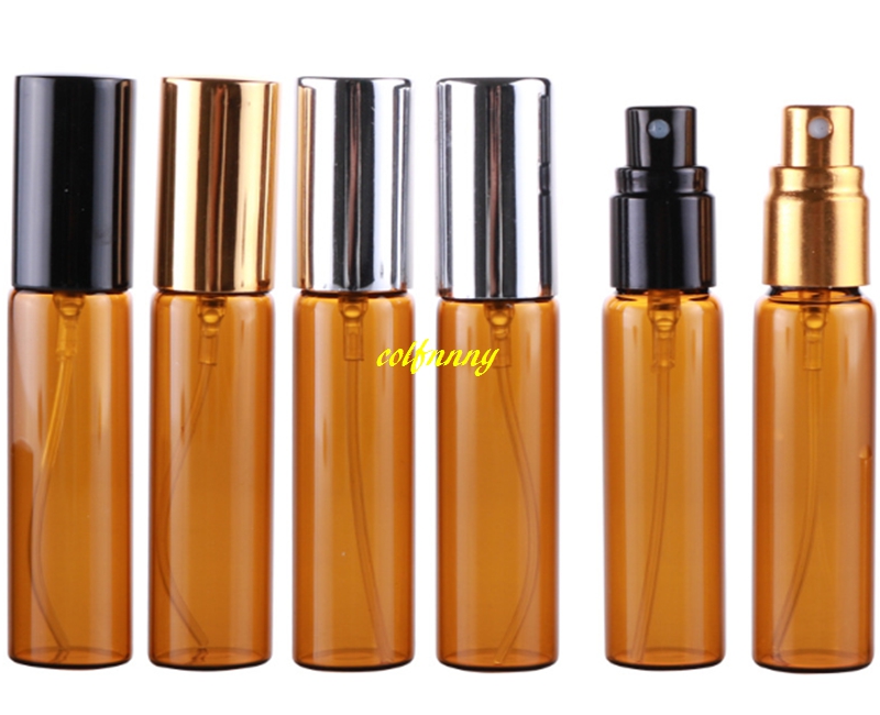 30 pcs/lot livraison gratuite 5 ML verre ambre vaporisateur 10 ML marron vide bouteilles de parfum rechargeables avec couvercle complet 17mm