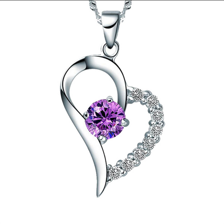 

Fashion Austrian Romantic crystal necklace 925 Sterling Silver Korean CZ diamond Love Heart shaped pendant Box chain For women's Jewelry