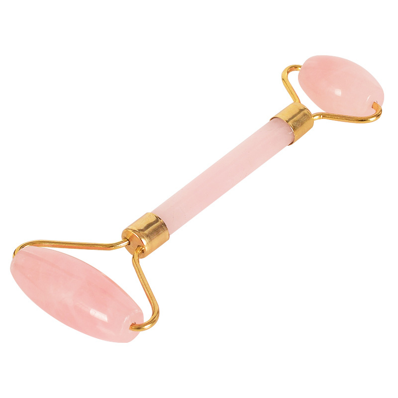 Welded Pink Quartz Facial Relaxation Face Eye Tool, Powder crystal Rose Quartz Jade Roller Massager-image-411567484