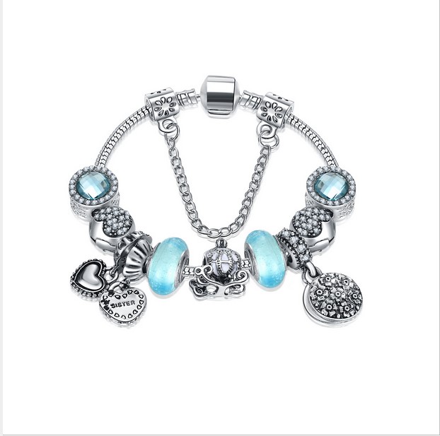 

Fashion 925 Sterling Silver Murano Glass Crystal European Charm Beads Sister Sweet Mother Dangle Fits Pandora Charm Bracelets Necklace