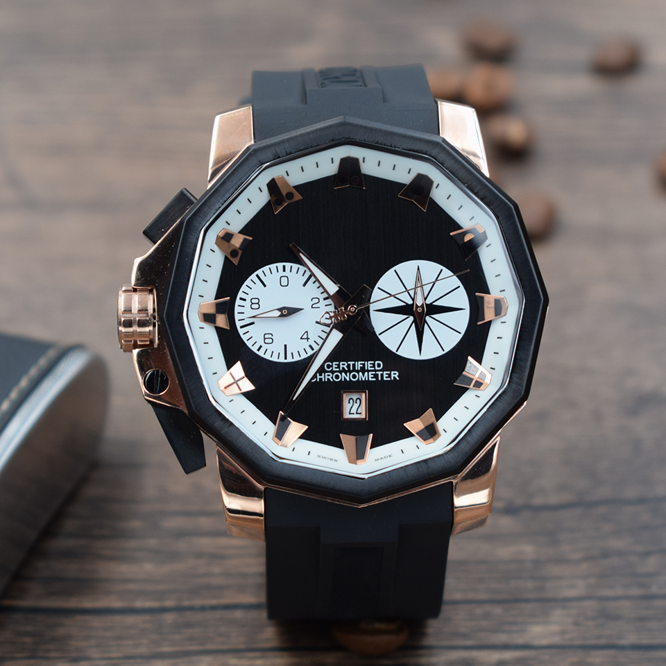 

Sport C M Admiral's Cup Mens watches Quartz multifunction chronograph Rose gold black 5 pointer Small dial work rubber strap Wrist Watch