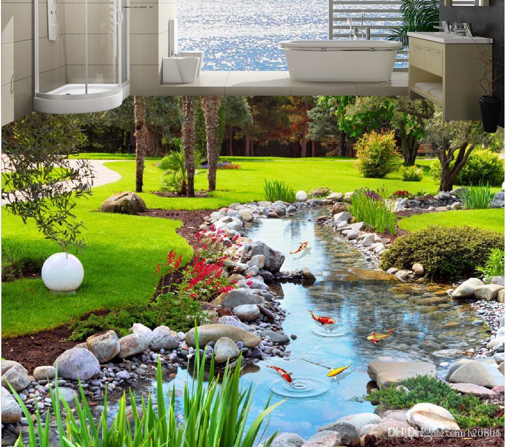 

3d pvc flooring custom photo Waterproof floor room Nature Park Stone Creek Trout washable wallpaper 3d wall murals wallpaper for walls 3 d, Green