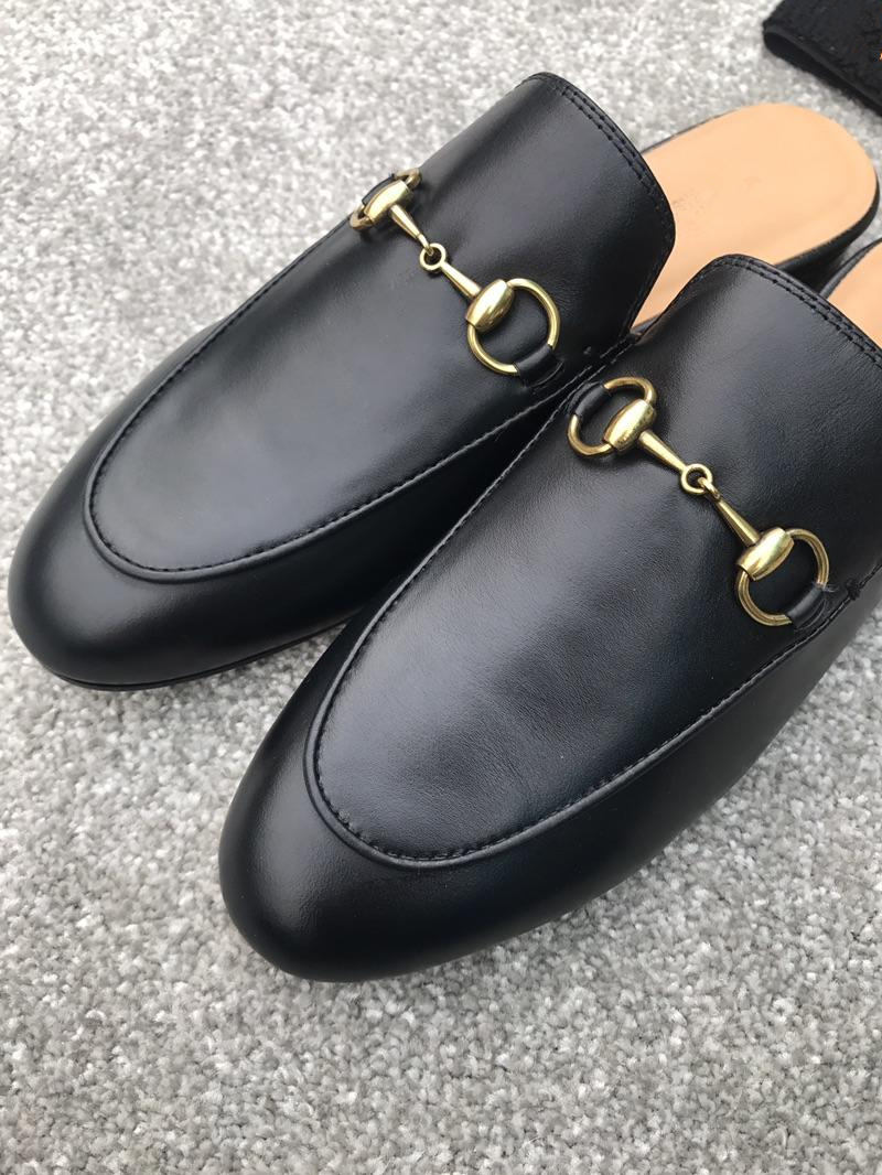 

2019 Quality Women Princetown Stamp Leather Print Slipper Shoes,Leather Sole,Horsebit detail,Size 35-40,Free Shipping, Black