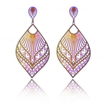 Boucles d'oreilles pendantes Creative Bling Coloré En Acier Inoxydable Découpé Feuille Crochet Boucles D'oreilles Bijoux Cadeaux Boucles D'oreill
